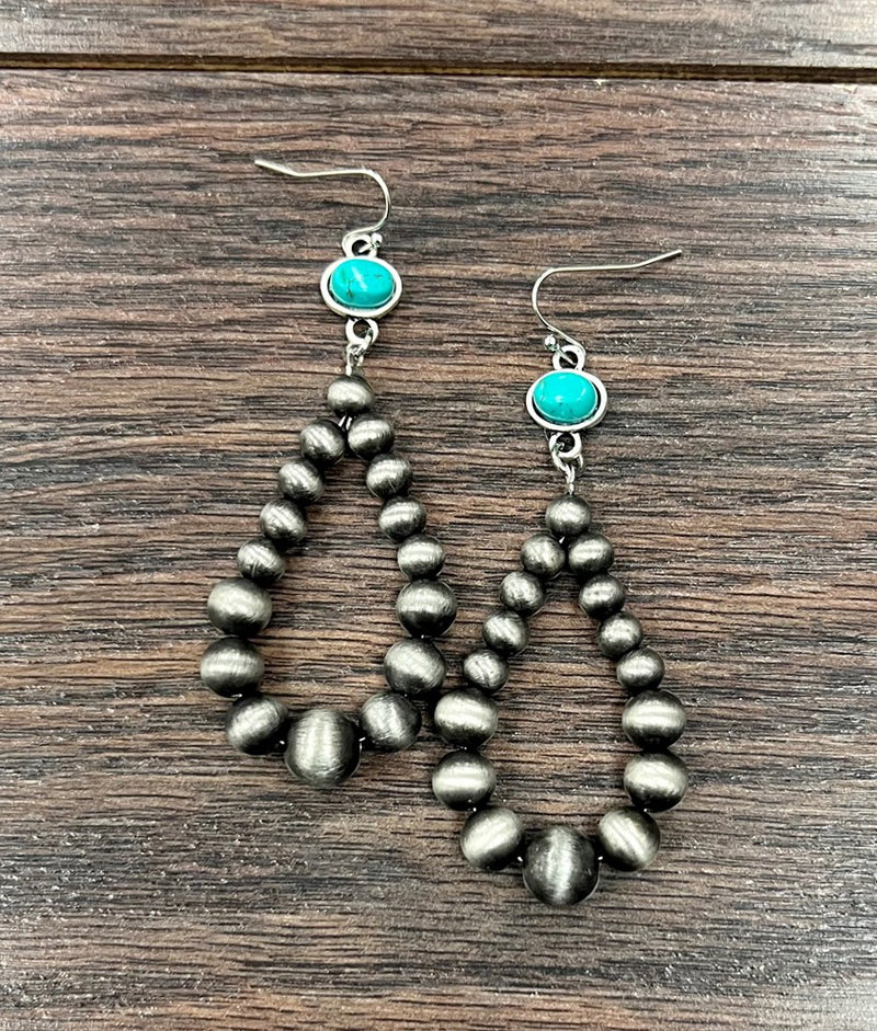 Isac Women's 3" Western Bead Turquoise Earrings 