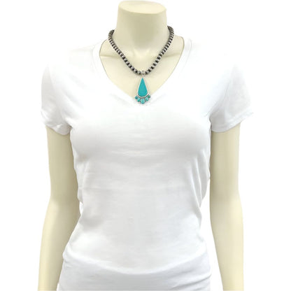 Women's Isac Navajo Pearl Turquoise Necklace 738029 - Crazy House Western Wear