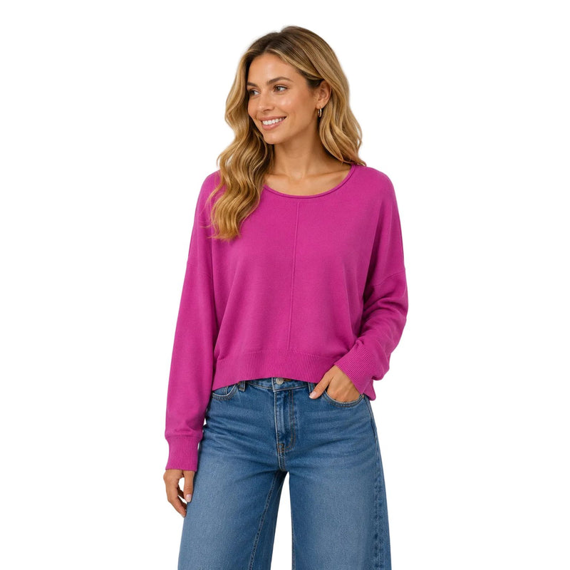 Women's Long Sleeve Seam Front Round Neck Pullover T4287-R