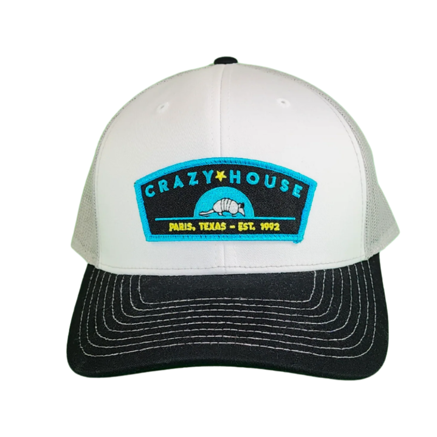 White/Black Snapback with Armadillo Sunrise - Crazy House Western Wear