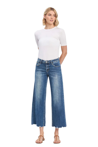 Vervet Mid Rise Raw Hem Wide Leg Jeans