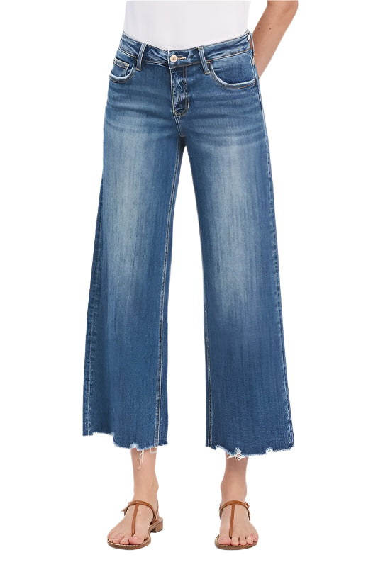 Vervet Mid Rise Raw Hem Wide Leg Jeans