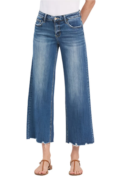 Vervet Mid Rise Raw Hem Wide Leg Jeans