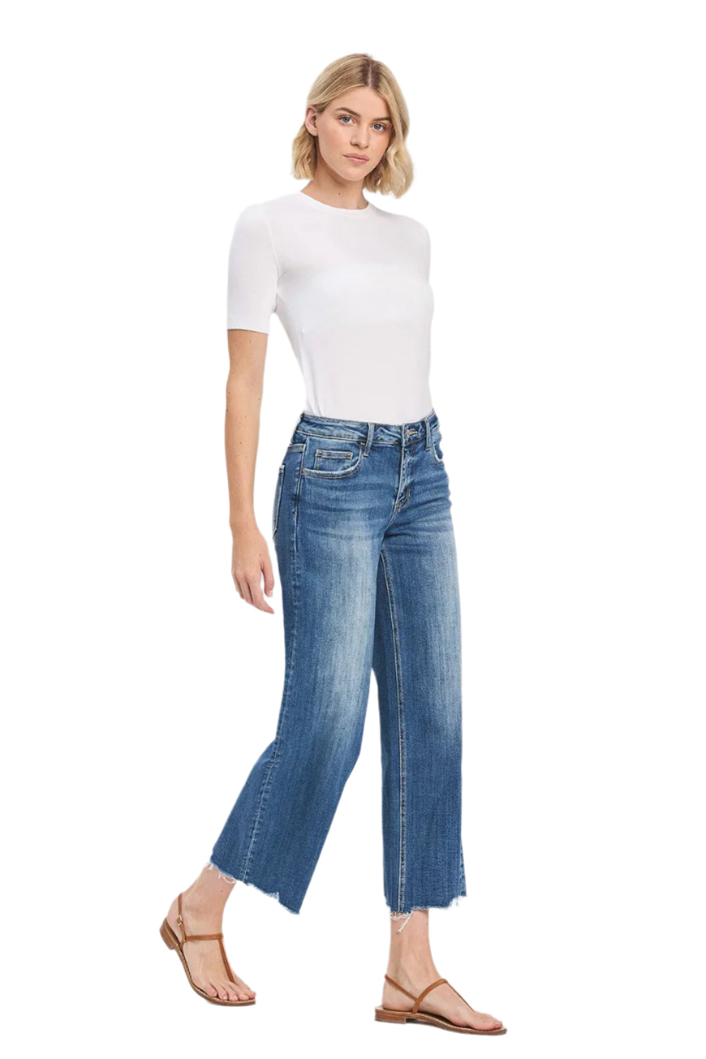 Vervet Mid Rise Raw Hem Wide Leg Jeans