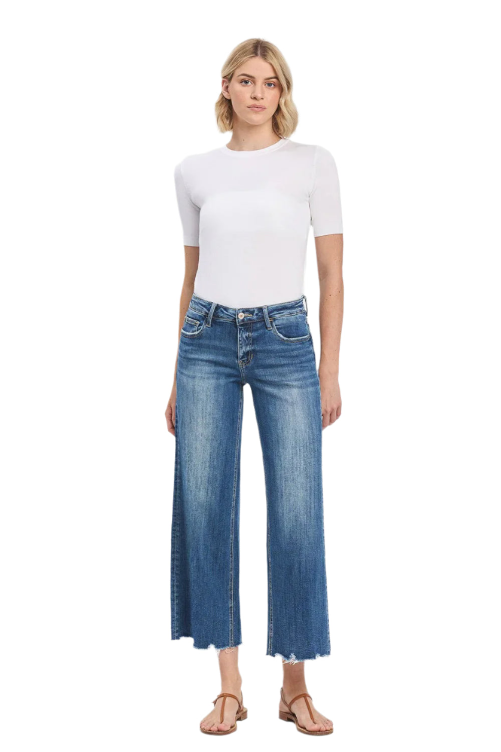 Vervet Mid Rise Raw Hem Wide Leg Jeans