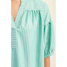 Women's Green Striped Blouse with Quarter Length Bubble Sleeves PM1085