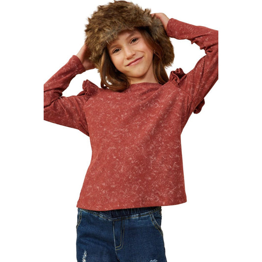 Girls Washed Ruffled Knit Top GY8826