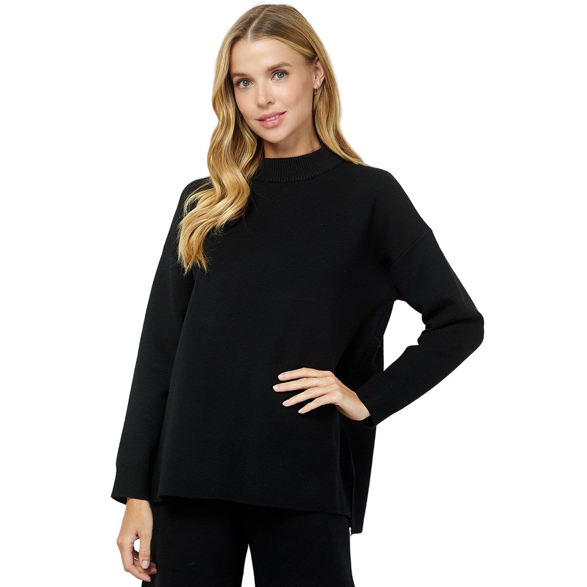 Women's Black Mock Neck Sweater Top