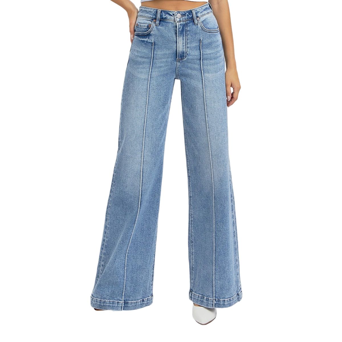 Women's High Waist Wide Leg Pintuck Detailed Jeans RDP5989