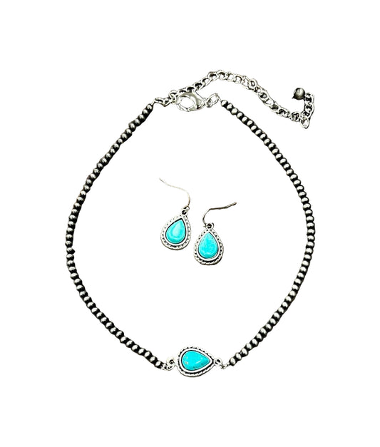 Women's Isac Handmade Navajo Turquoise Necklace Earrings Set 