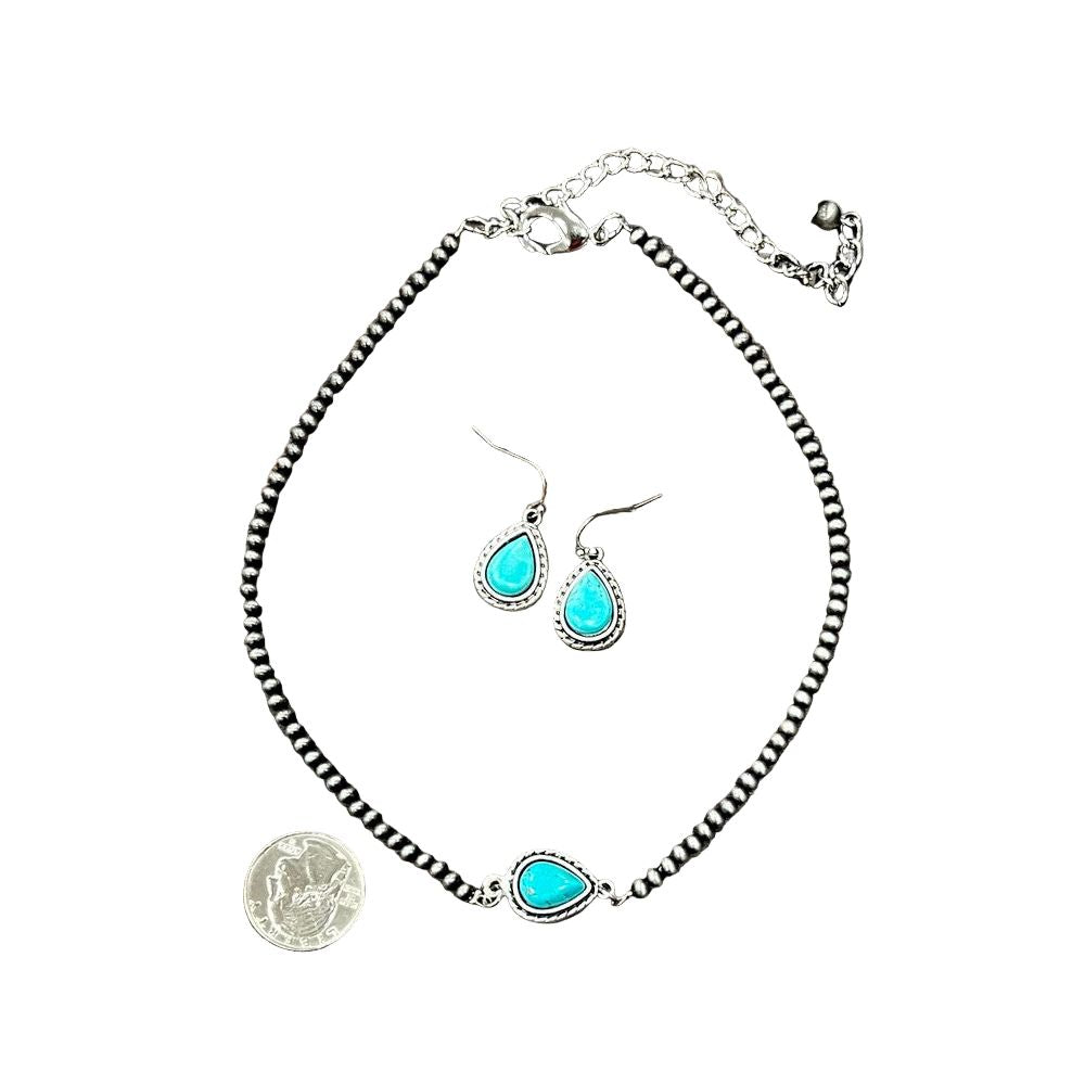 Women's Isac Handmade Navajo Turquoise Necklace Earrings Set 