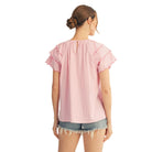 Women's Pink Embroidered Scallop Detail Sleeve Stripe Top M50334