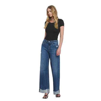 Women's Vervet Super High Rise Cuffed Baggy Wide Leg Jeans T6614