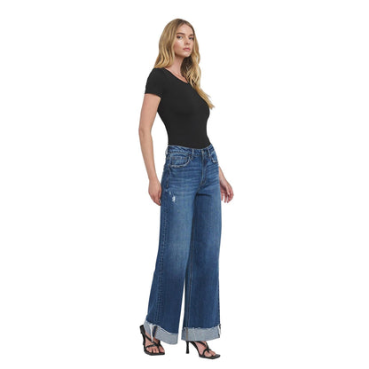 Women's Vervet Super High Rise Cuffed Baggy Wide Leg Jeans T6614