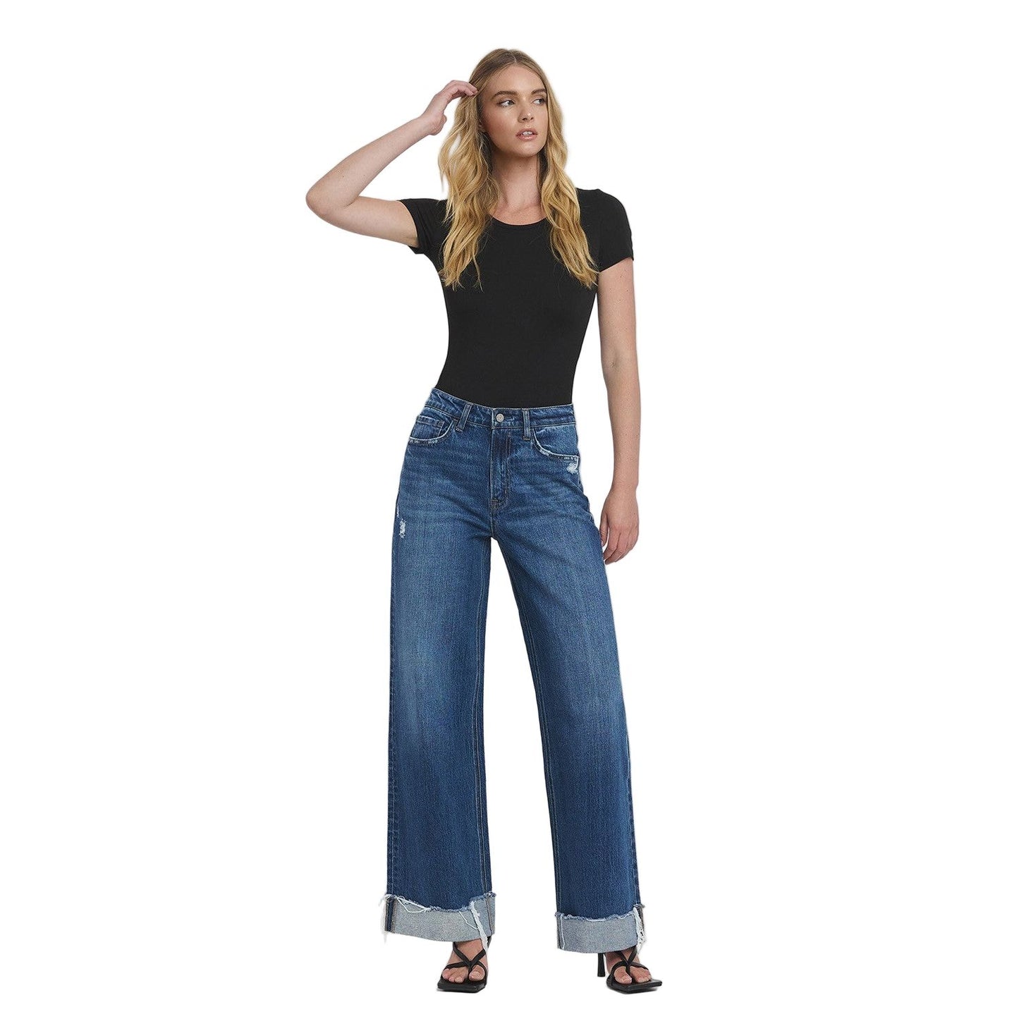 Women's Vervet Super High Rise Cuffed Baggy Wide Leg Jeans T6614