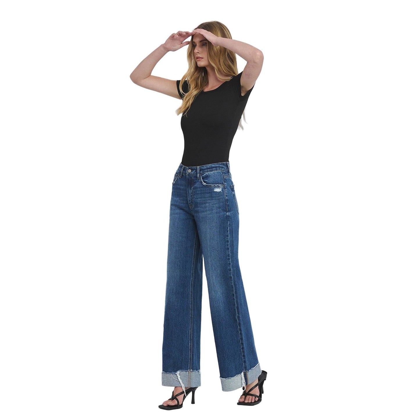 Women's Vervet Super High Rise Cuffed Baggy Wide Leg Jeans T6614