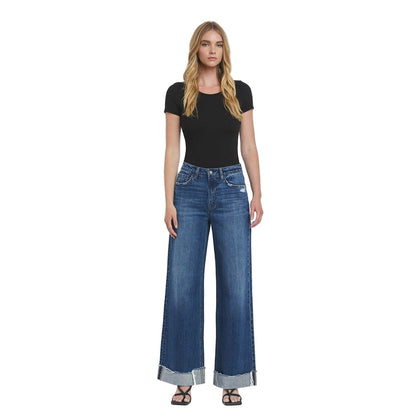 Women's Vervet Super High Rise Cuffed Baggy Wide Leg Jeans T6614