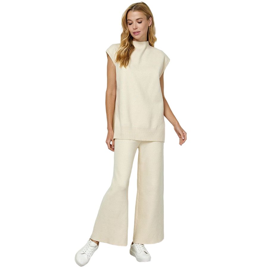 Women's Cream Cropped Wide Sweater Pants 