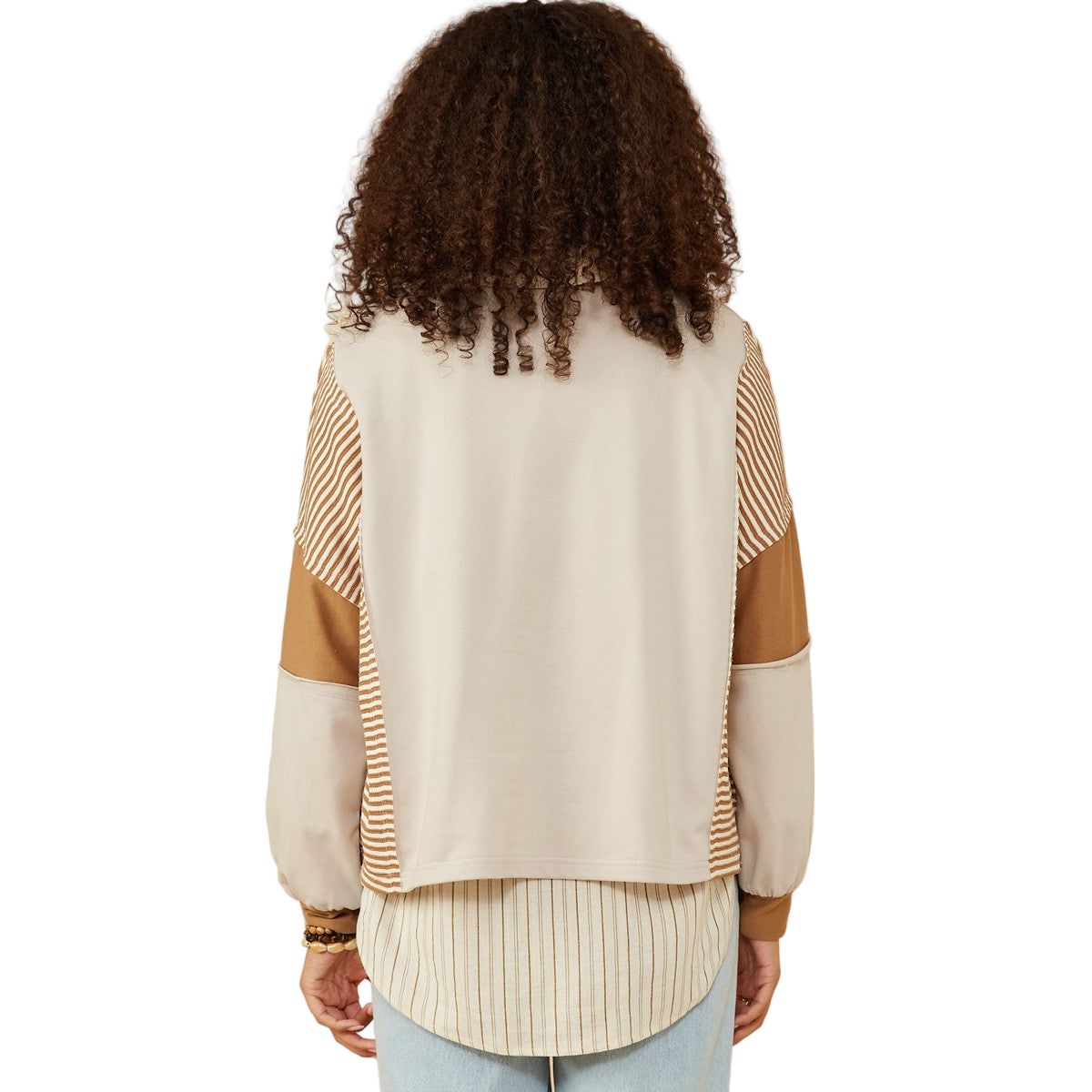 Women's Stripe and Color Block Sleeve Knit Top 