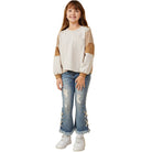 Girls Stripe And Color Block Sleeve Detail Knit