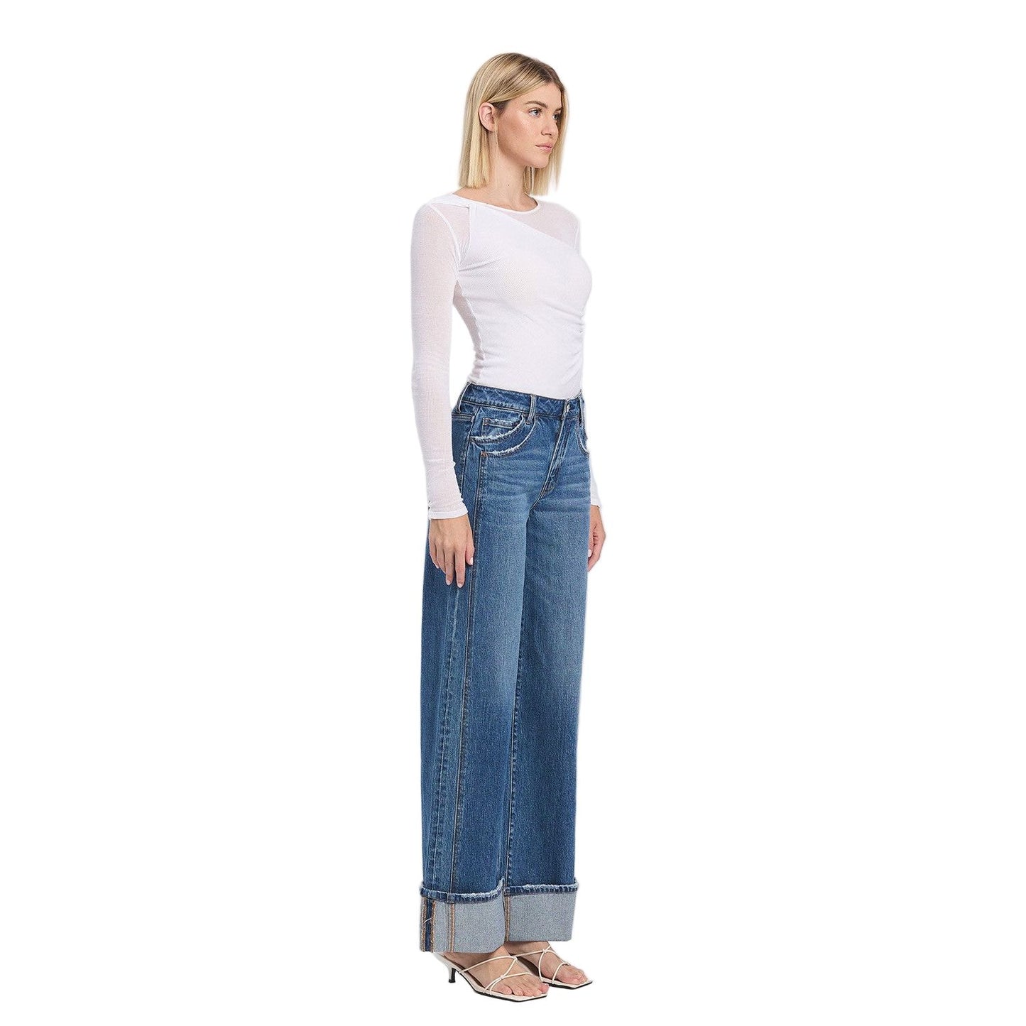 Women's Vervet High Rise Cuffed Panel Baggy Wide Jeans T6645