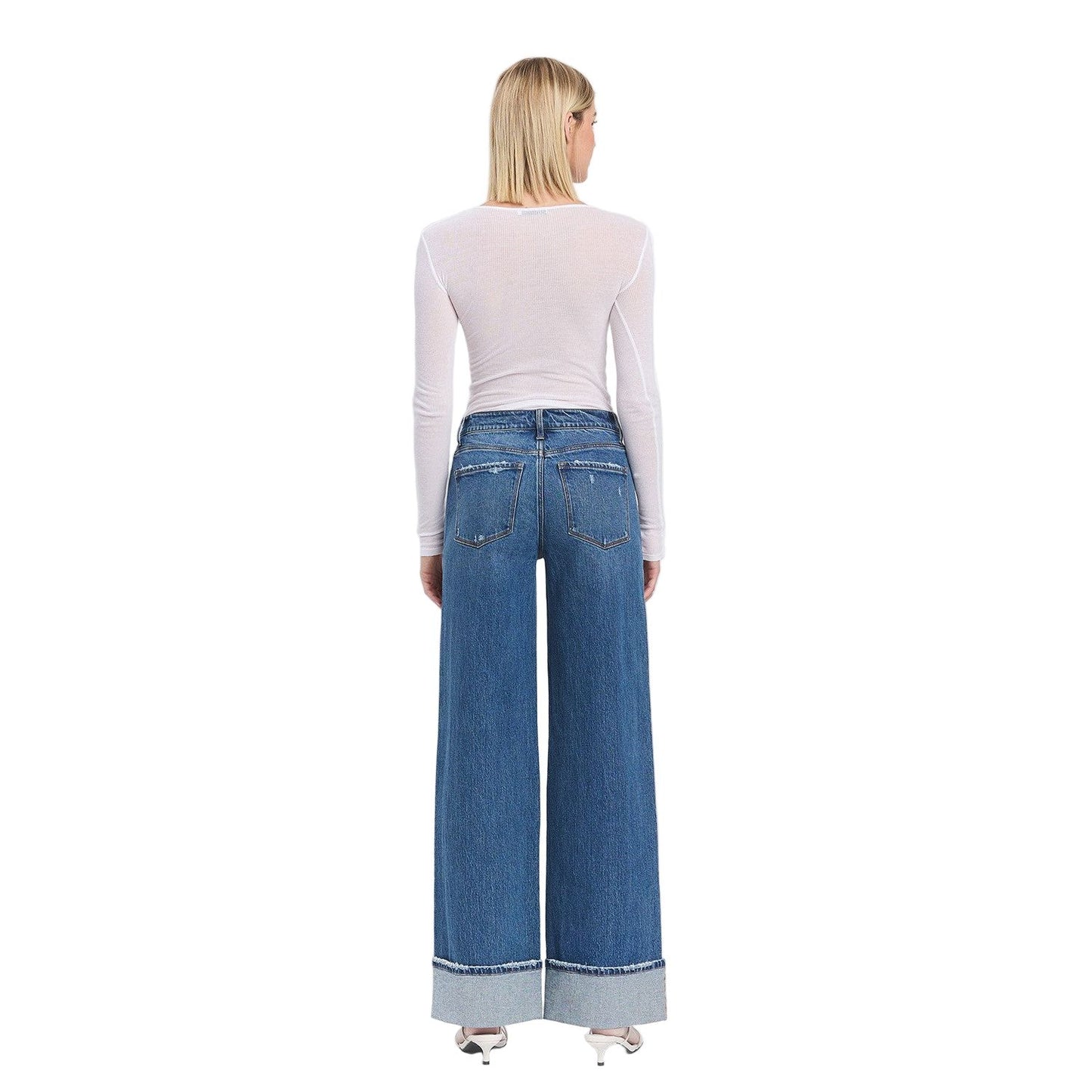 Women's Vervet High Rise Cuffed Panel Baggy Wide Jeans T6645