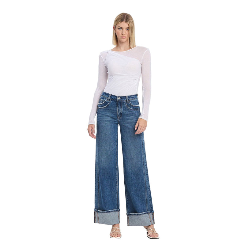 Women's Vervet High Rise Cuffed Panel Baggy Wide Jeans T6645