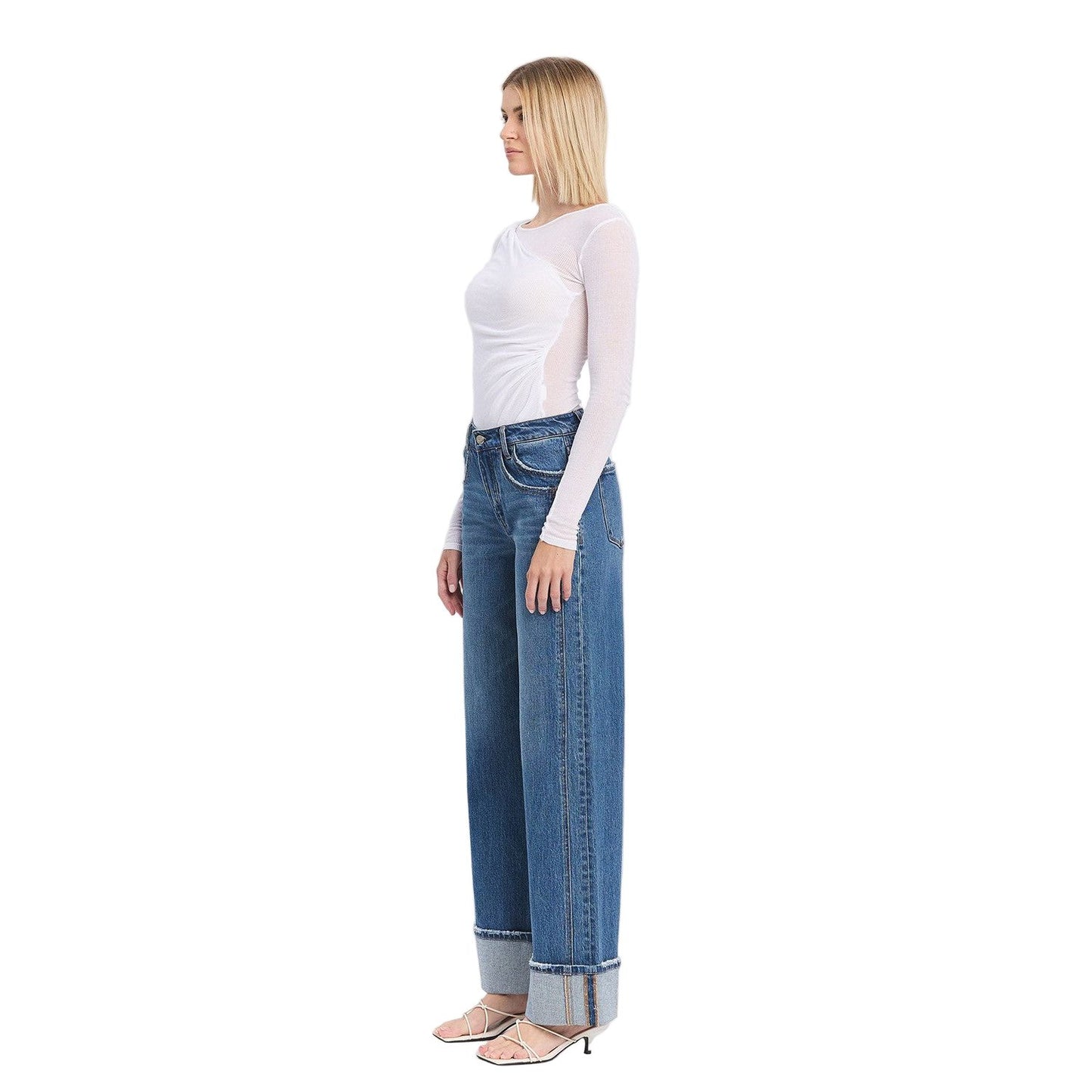 Women's Vervet High Rise Cuffed Panel Baggy Wide Jeans T6645