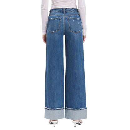 Women's Vervet High Rise Cuffed Panel Baggy Wide Jeans T6645