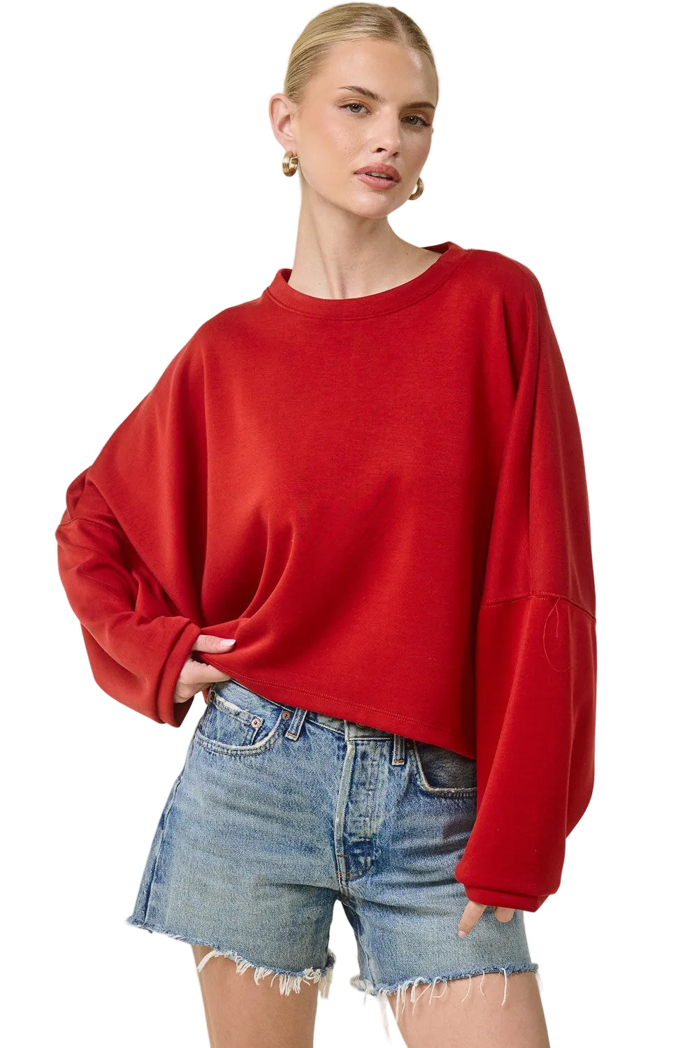 Women's Oversized Scuba Long Sleeve Crop Top 
