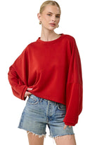 Women's Oversized Scuba Long Sleeve Crop Top 