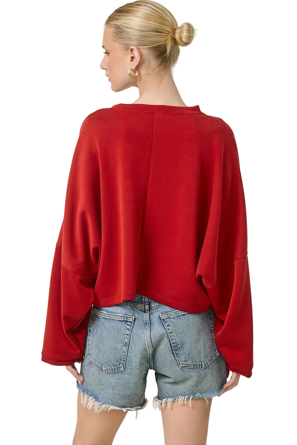 Women's Oversized Scuba Long Sleeve Crop Top 