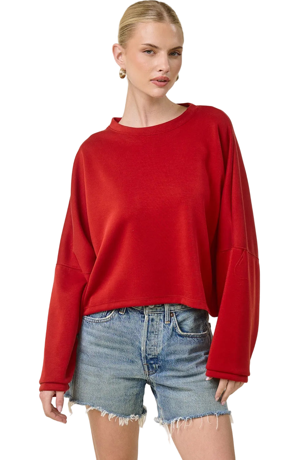 Women's Oversized Scuba Long Sleeve Crop Top 