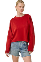 Women's Oversized Scuba Long Sleeve Crop Top 