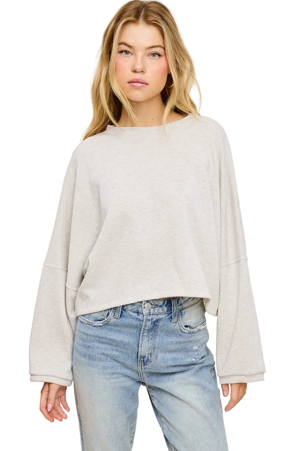 Women's Oversized Scuba Long Sleeve Crop Top 