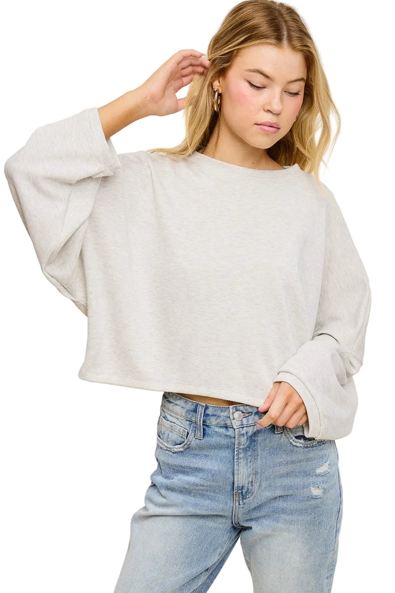 Women's Oversized Scuba Long Sleeve Crop Top 