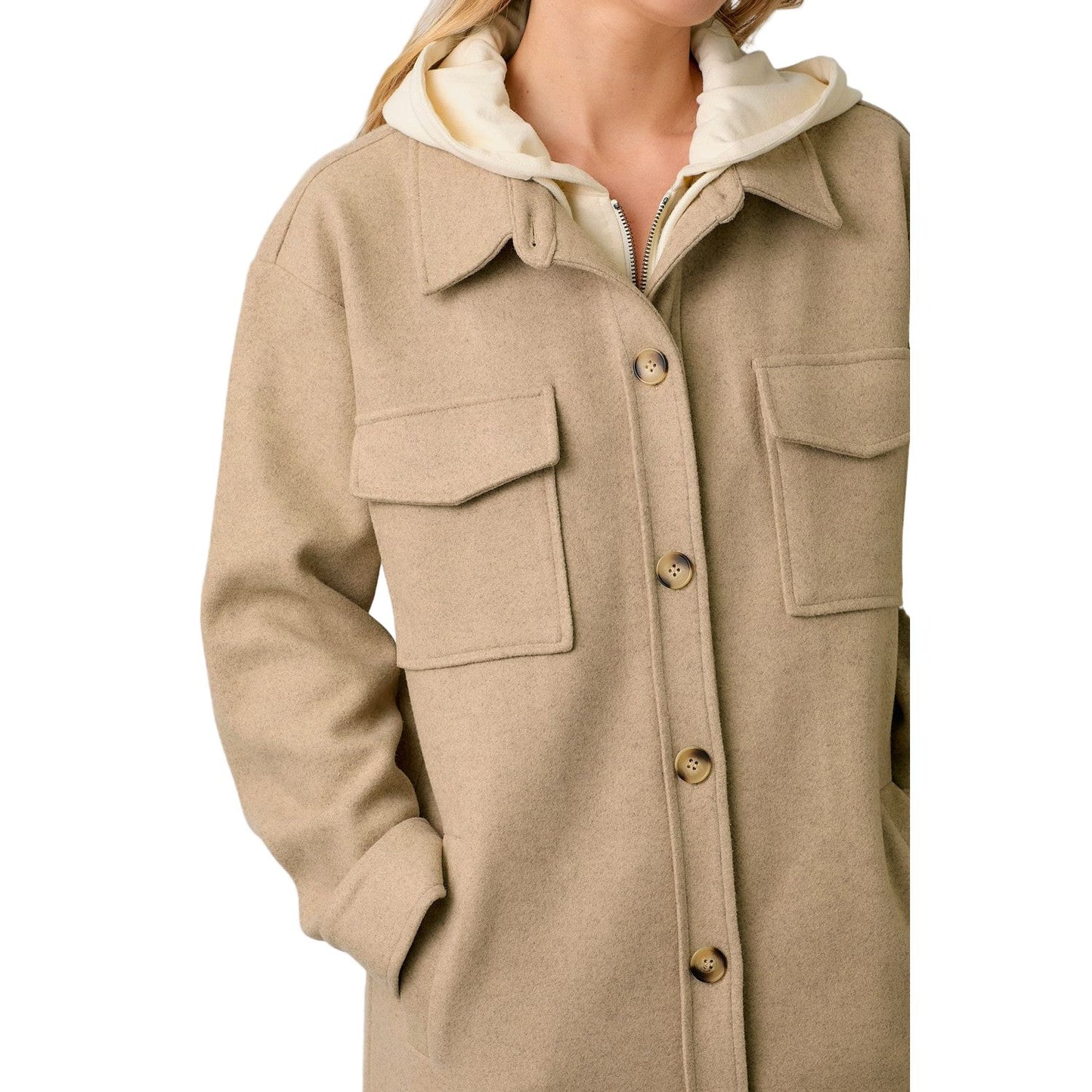 Women's Twofer Hoodie Solid Coat 60737