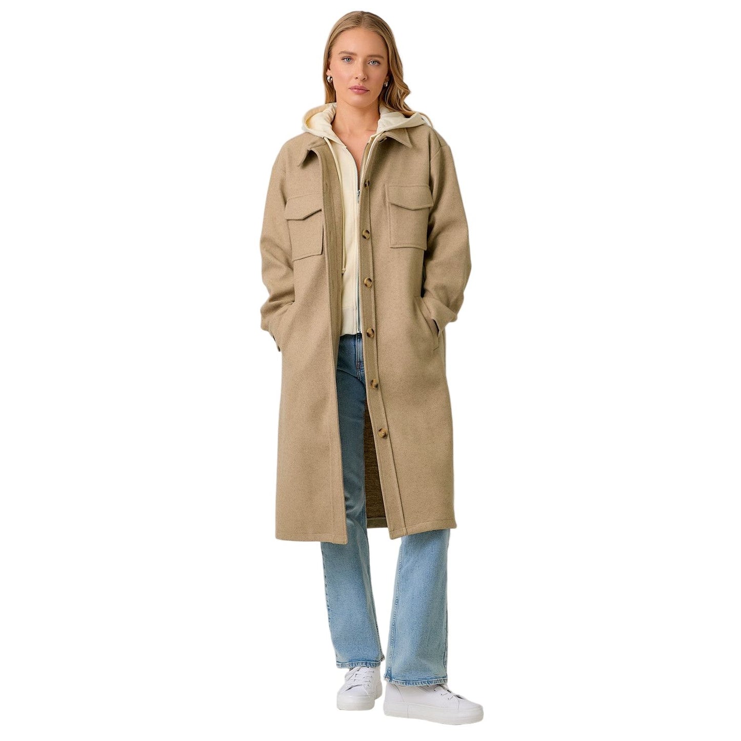 Women's Twofer Hoodie Solid Coat 60737