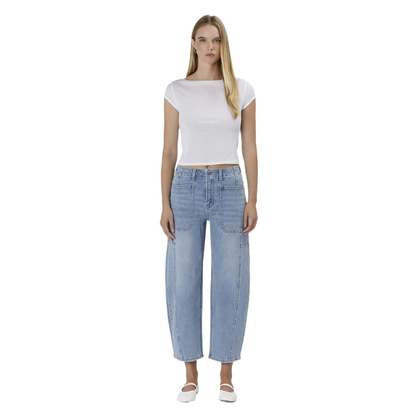 Women's Flying Monkey Super High Rise Elastic Band Barrel Jeans F583 - Crazy House Western Wear