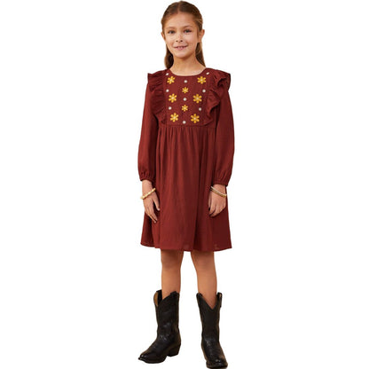Girl's Ruffle Floral Embroidered Dress GY8847