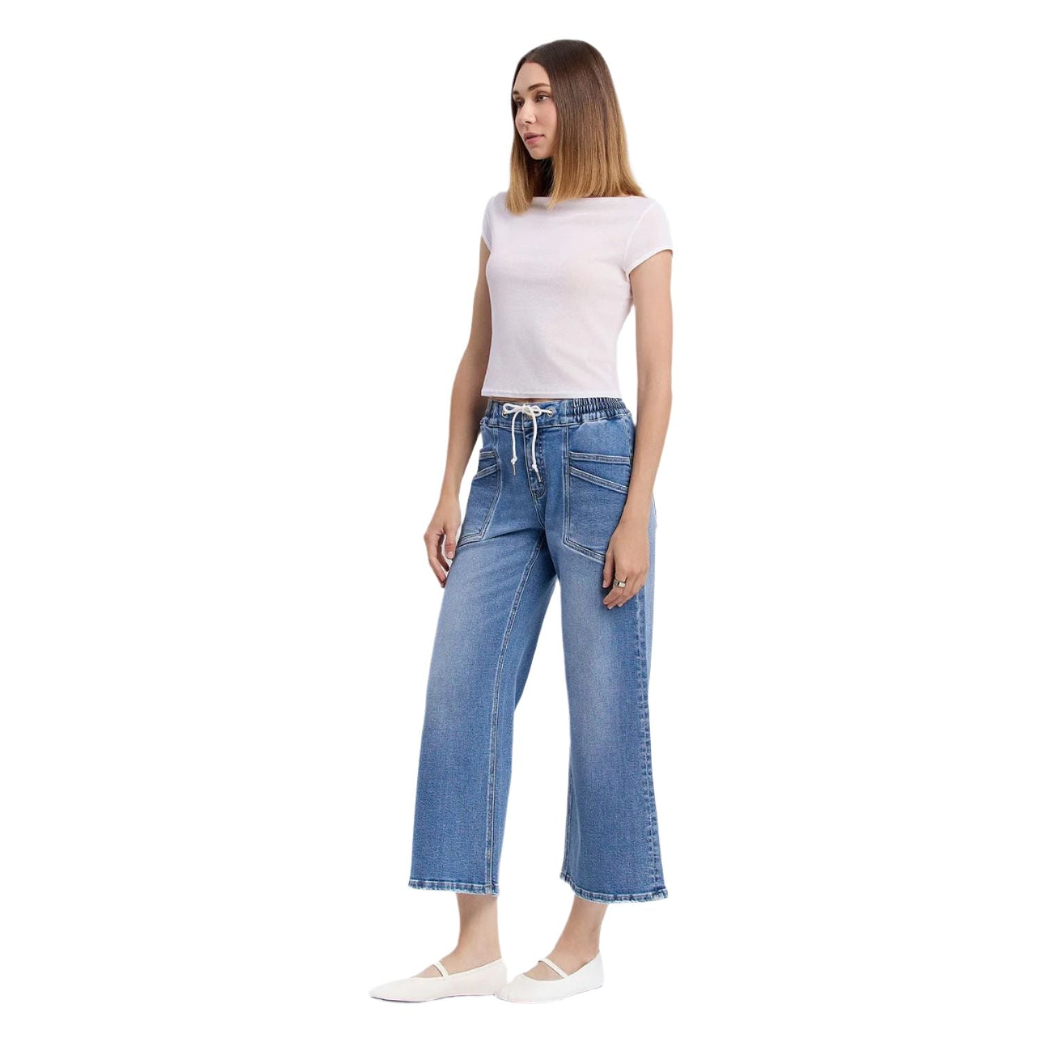 Women's Vervet High Rise Drawstring Waistband Wide Leg Jeans V3650 - Crazy House Western Wear