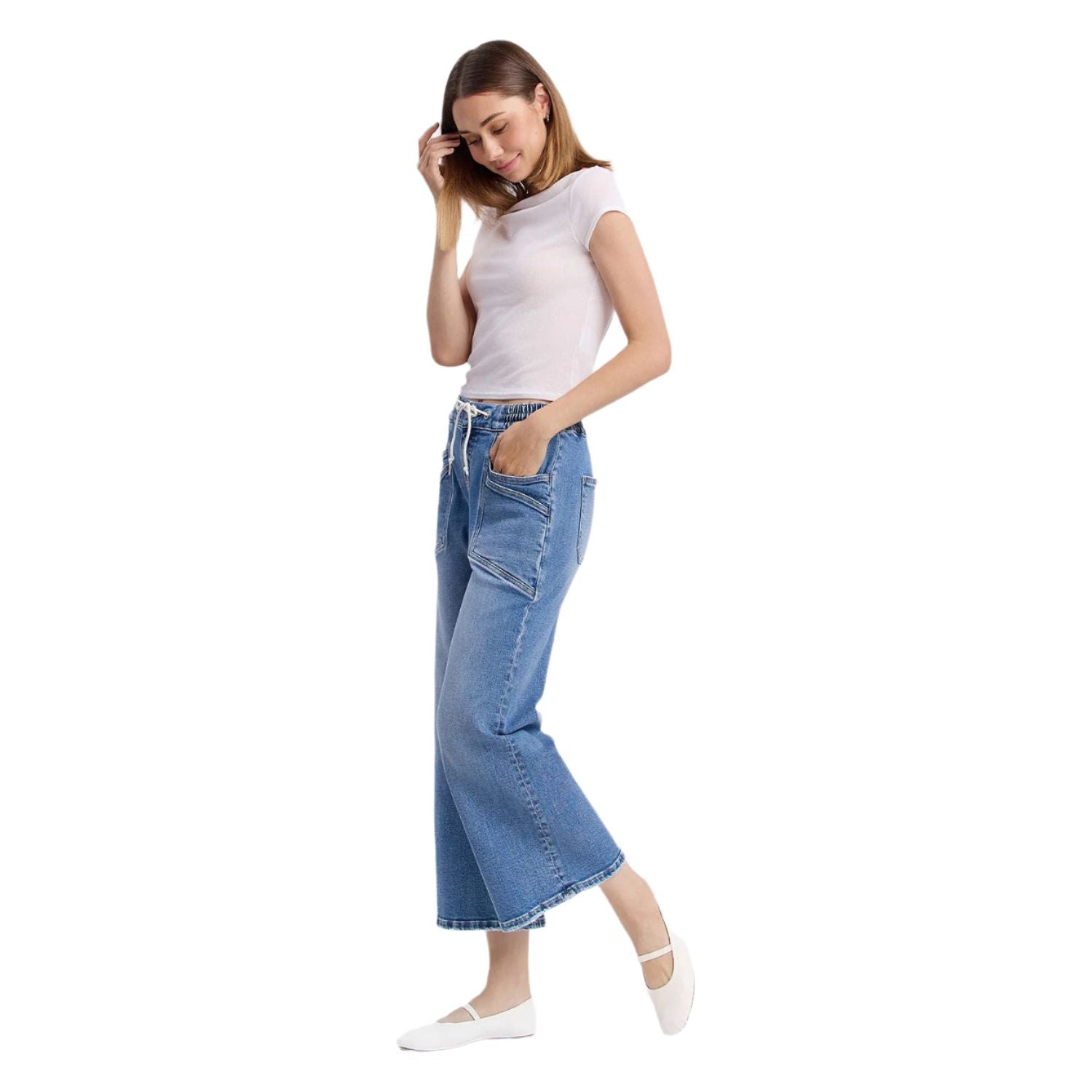 Women's Vervet High Rise Drawstring Waistband Wide Leg Jeans V3650 - Crazy House Western Wear