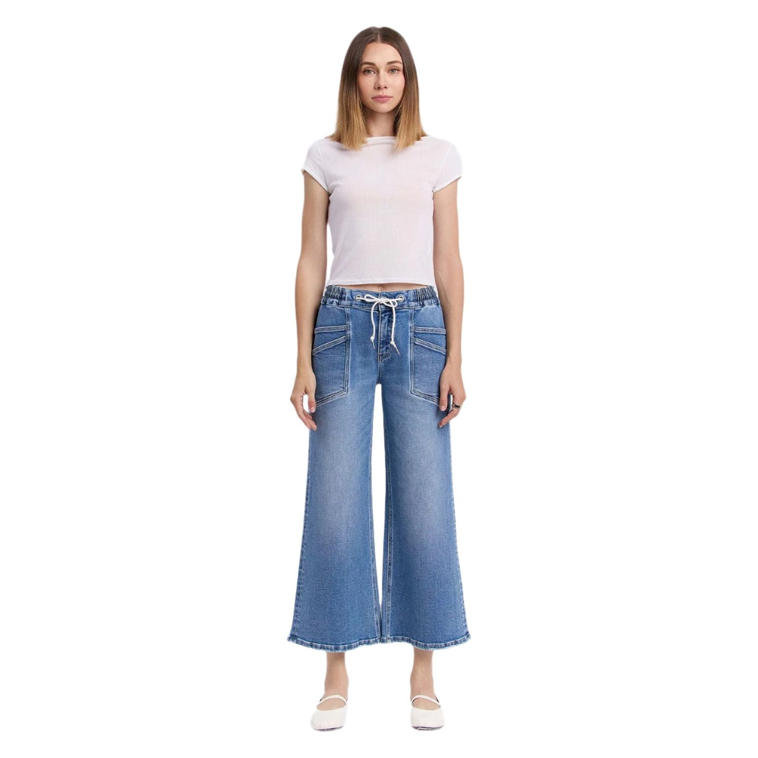 Women's Vervet High Rise Drawstring Waistband Wide Leg Jeans V3650 - Crazy House Western Wear