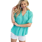 Women's Emerald Washed Linen V-neck Top PE1010