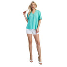 Women's Emerald Washed Linen V-neck Top PE1010