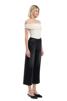 Vervet Women's Black High Rise Clean Cut Raw Hem Crop Slim Wide Jeans 