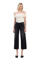 Vervet Women's Black High Rise Clean Cut Raw Hem Crop Slim Wide Jeans 