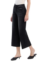 Vervet Women's Black High Rise Clean Cut Raw Hem Crop Slim Wide Jeans 