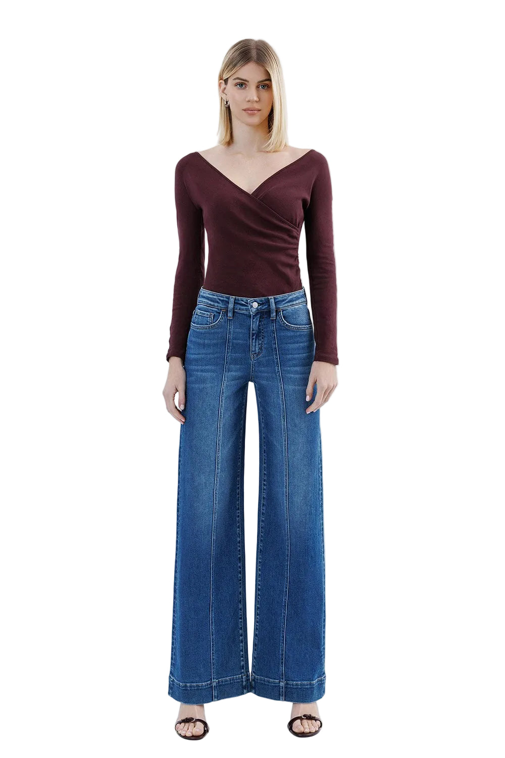 Women's Flying Monkey High Rise Trouser Hem Extreme Wide Leg Jeans F6014