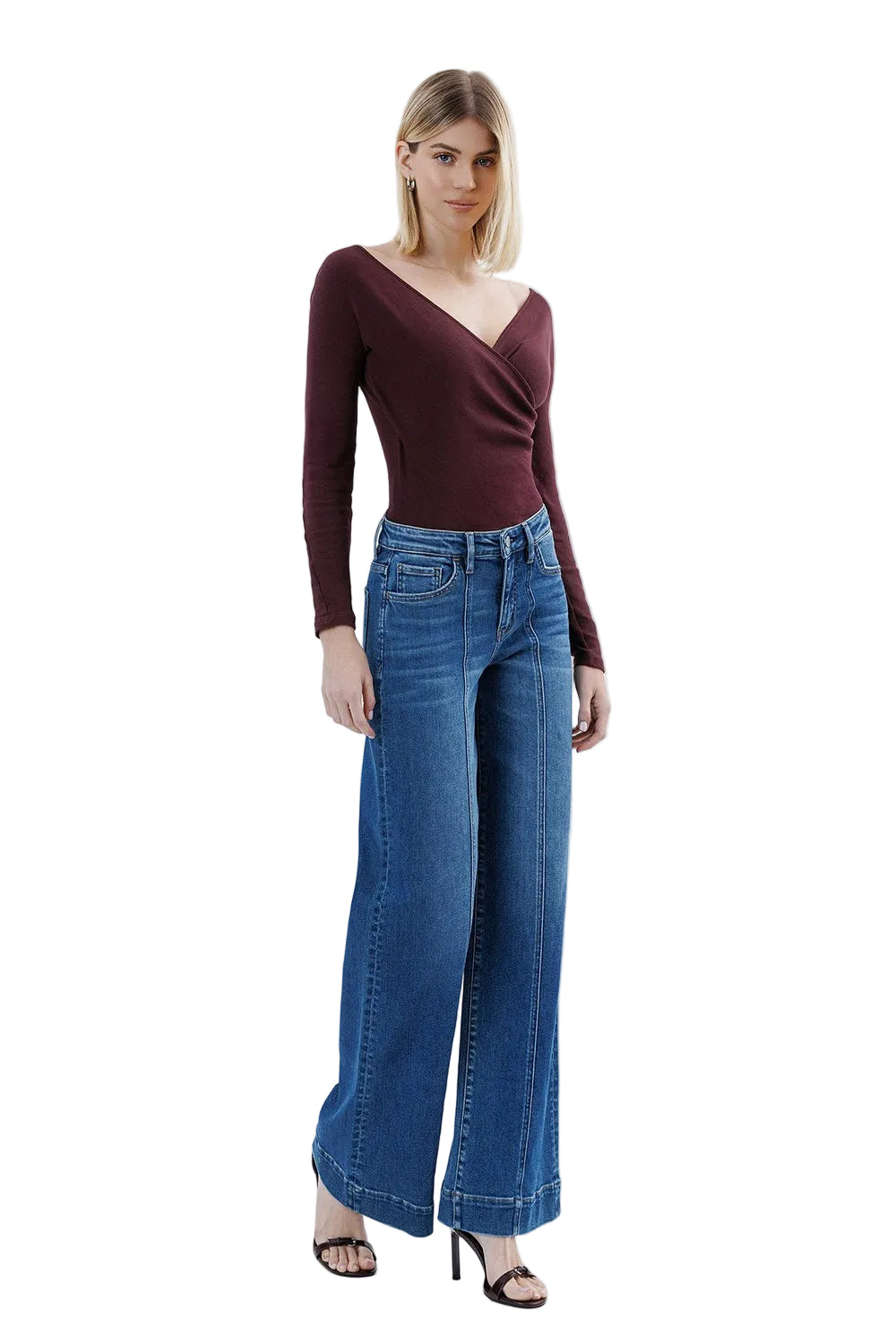 Women's Flying Monkey High Rise Trouser Hem Extreme Wide Leg Jeans F6014